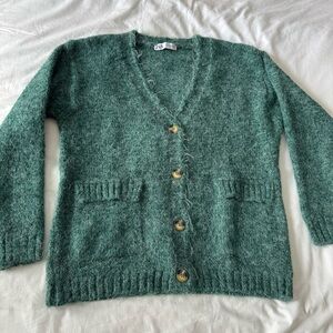 Zara Women's Green Cozy Button Up Cardigan Sweater Size M